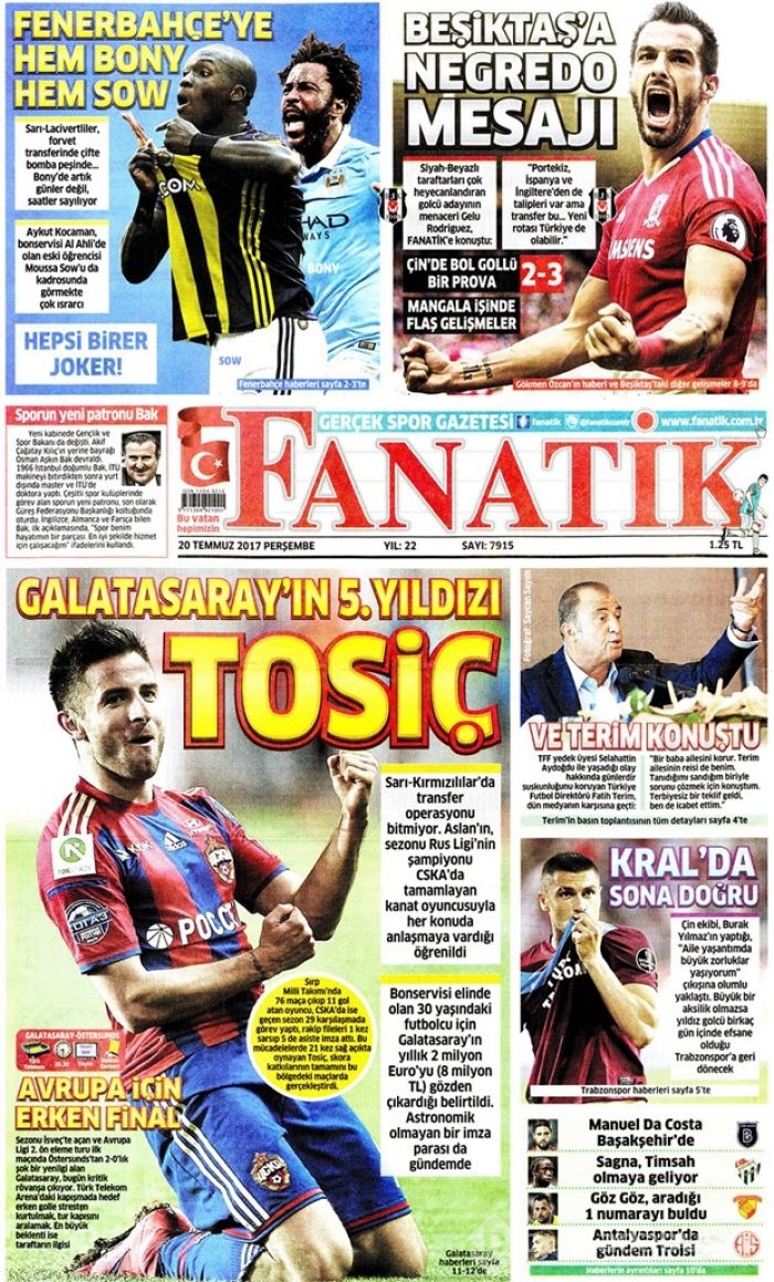 Günün gazete manşetleri 20 Temmuz 2017