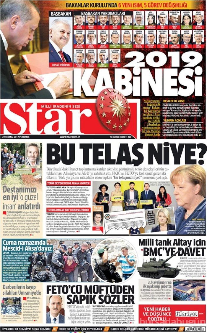 Günün gazete manşetleri 20 Temmuz 2017