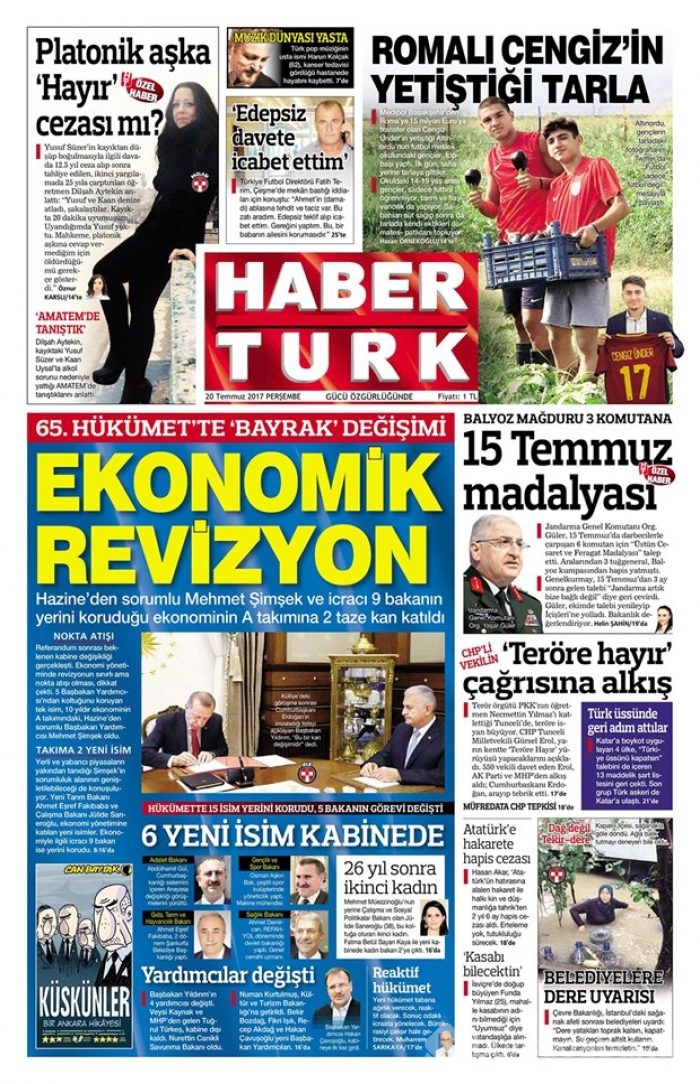 Günün gazete manşetleri 20 Temmuz 2017