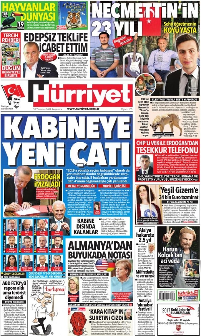 Günün gazete manşetleri 20 Temmuz 2017