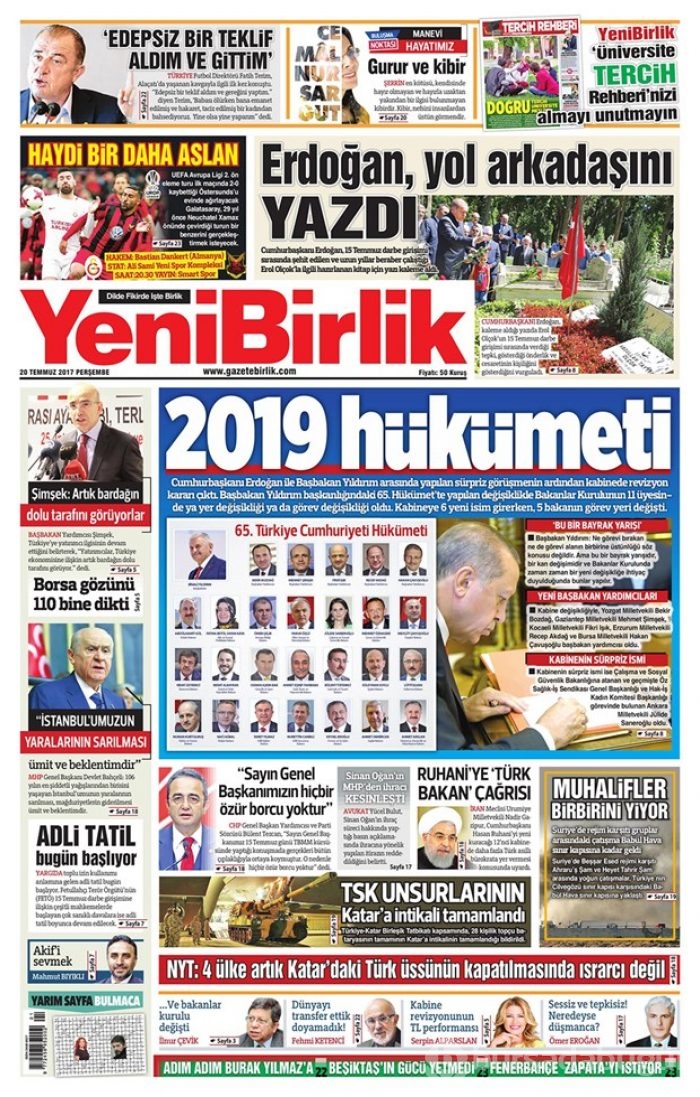 Günün gazete manşetleri 20 Temmuz 2017