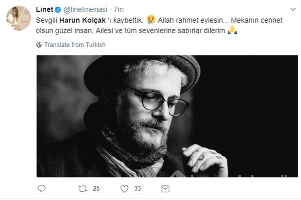 Ünlülerden Harun Kolçak'a veda mesajları