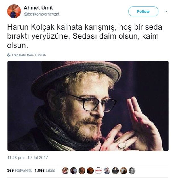 Ünlülerden Harun Kolçak'a veda mesajları