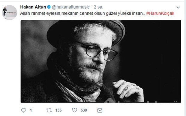 Ünlülerden Harun Kolçak'a veda mesajları