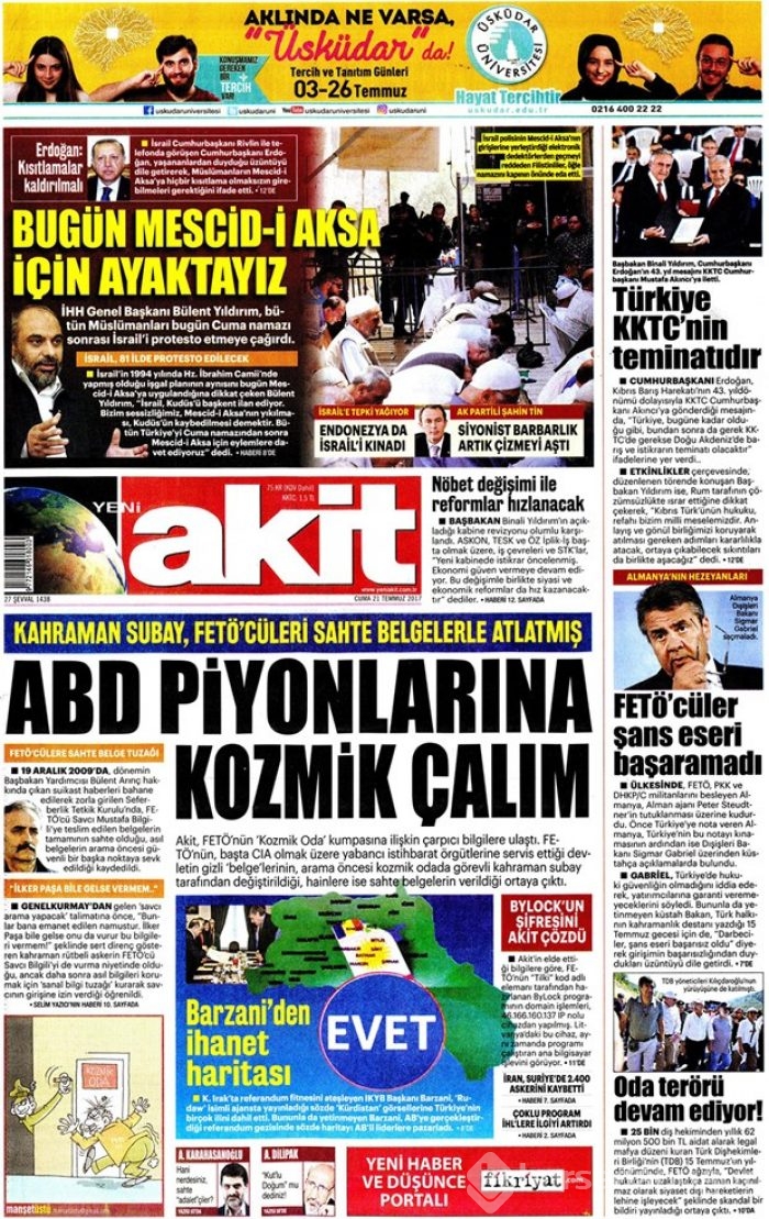 Günün gazete manşetleri - 21 Temmuz 2017
