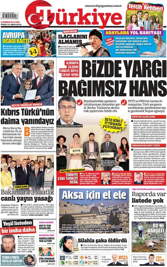Günün gazete manşetleri - 21 Temmuz 2017