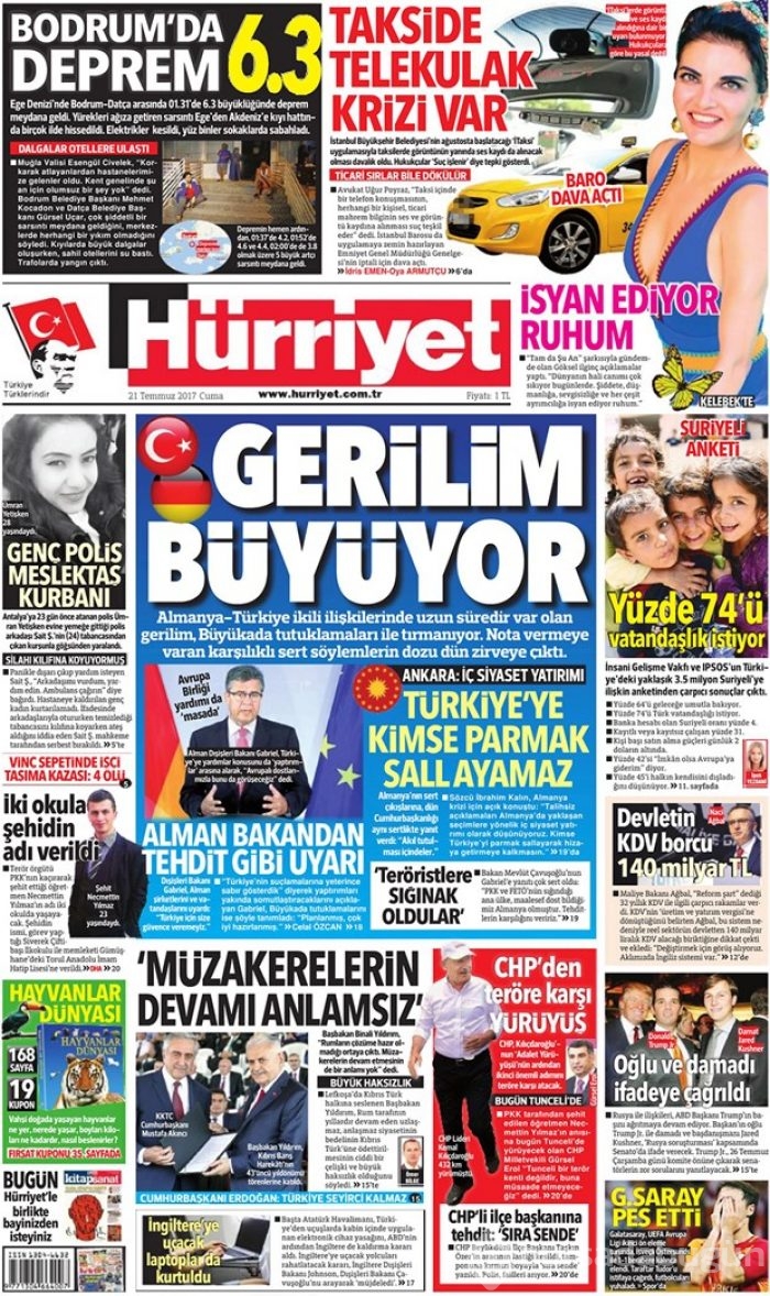 Günün gazete manşetleri - 21 Temmuz 2017