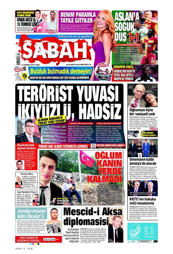 Günün gazete manşetleri - 21 Temmuz 2017