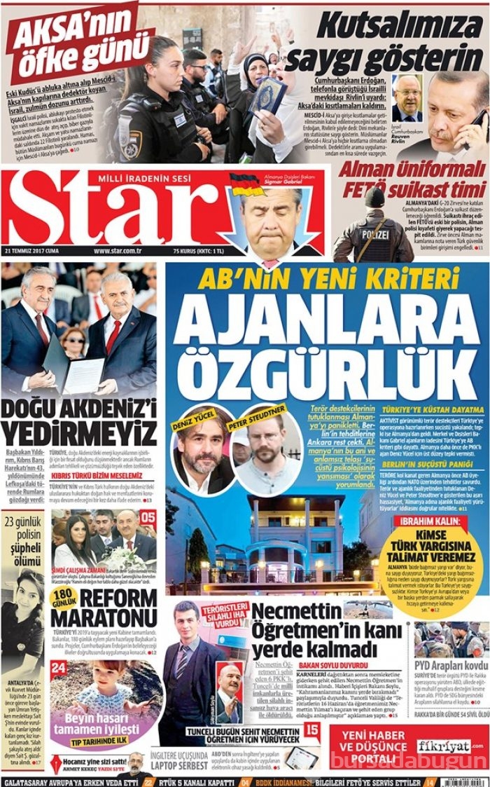 Günün gazete manşetleri - 21 Temmuz 2017