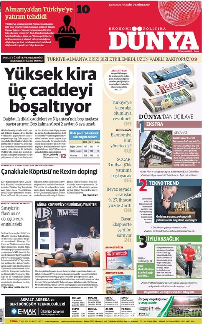Günün gazete manşetleri - 21 Temmuz 2017
