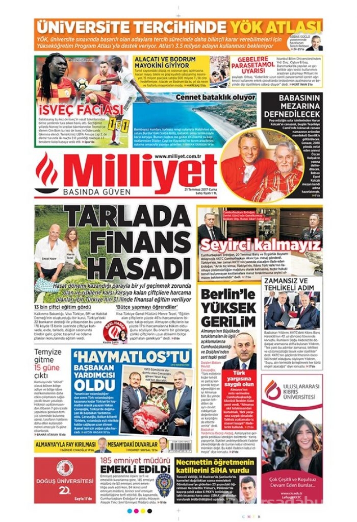 Günün gazete manşetleri - 21 Temmuz 2017
