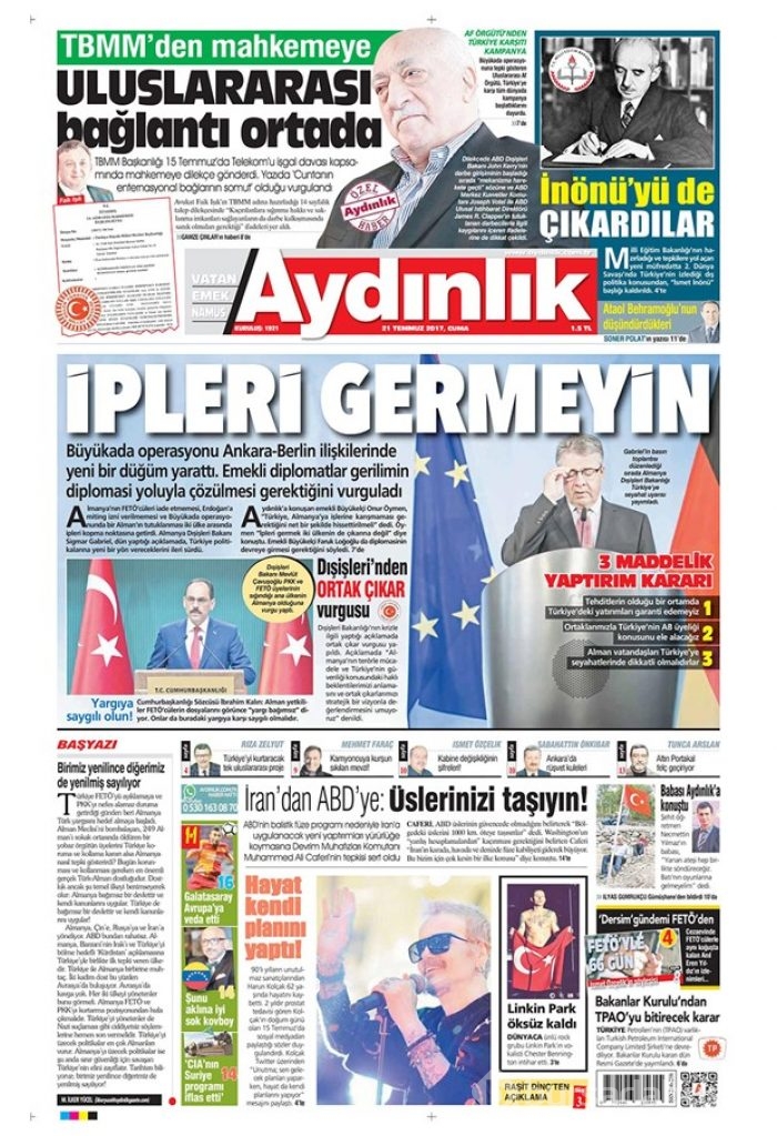 Günün gazete manşetleri - 21 Temmuz 2017