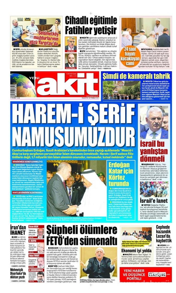 Günün gazete manşetleri 24 Temmuz 2017