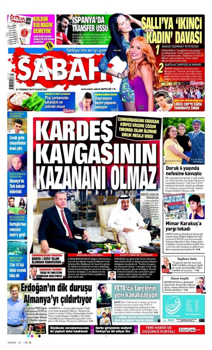 Günün gazete manşetleri 24 Temmuz 2017