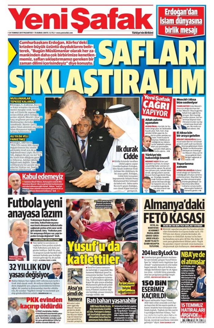 Günün gazete manşetleri 24 Temmuz 2017