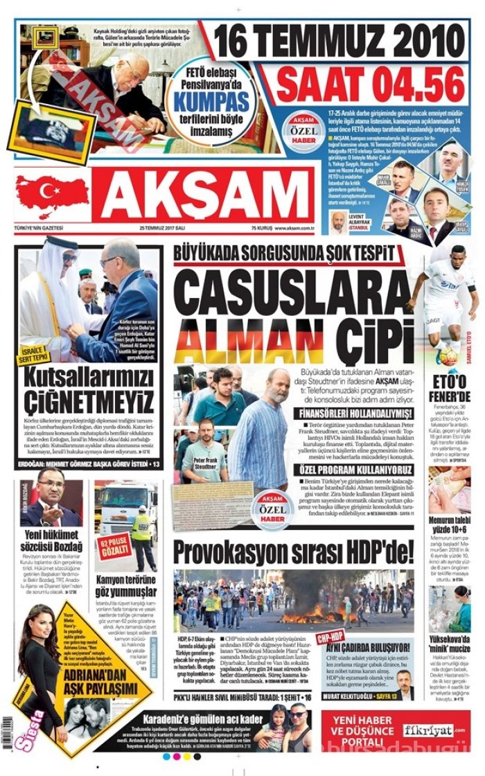 Günün gazete manşetleri 25 Temmuz 2017
