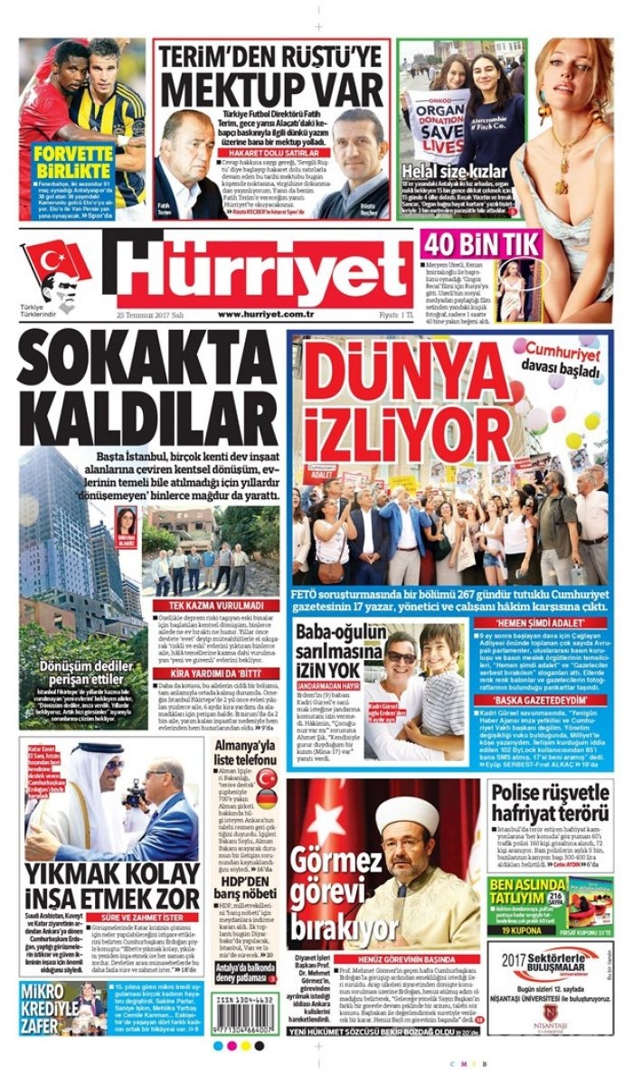 Günün gazete manşetleri 25 Temmuz 2017