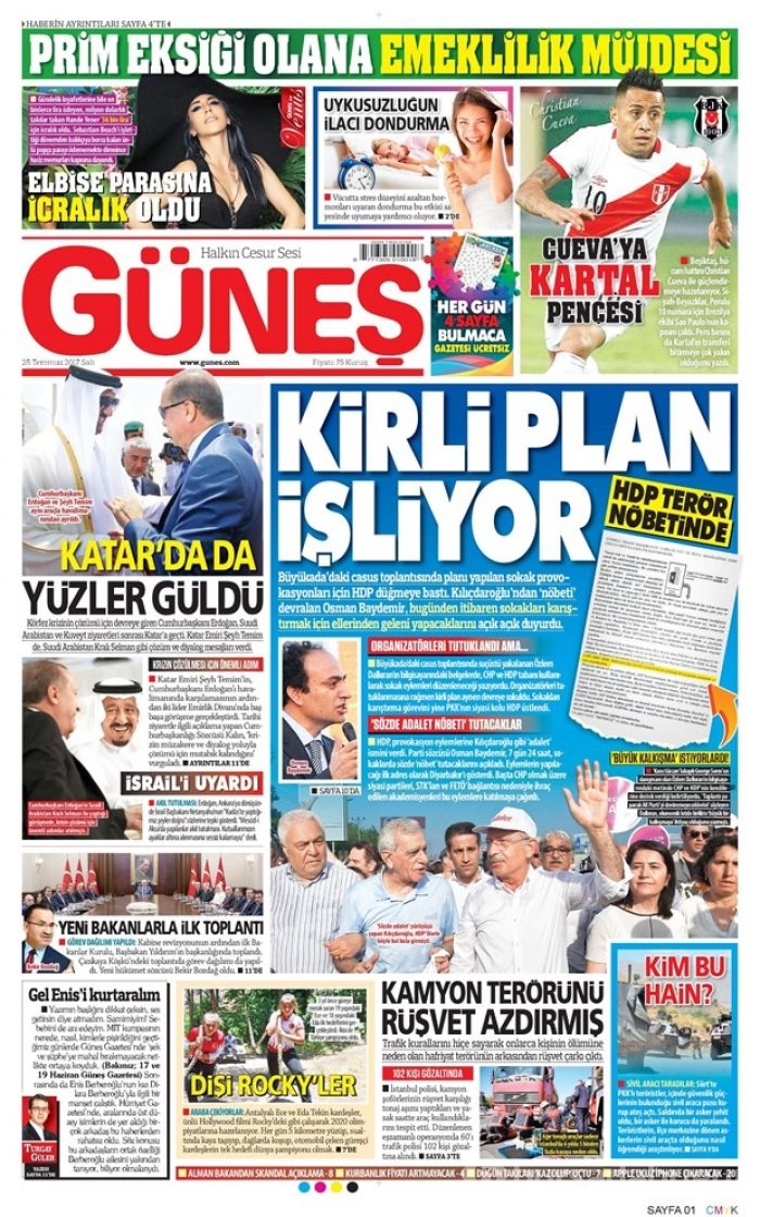 Günün gazete manşetleri 25 Temmuz 2017