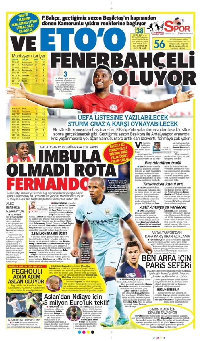 Günün spor gazeteleri (25 Temmuz 2017)