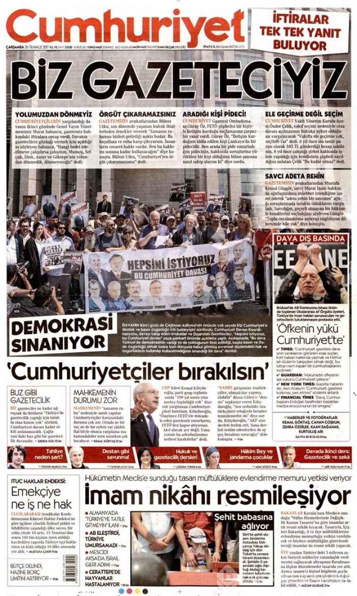 Günün gazete manşetleri - 26.07.2017