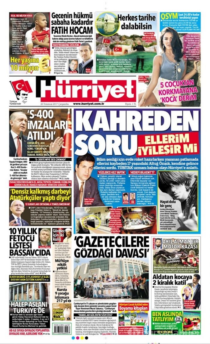 Günün gazete manşetleri - 26.07.2017