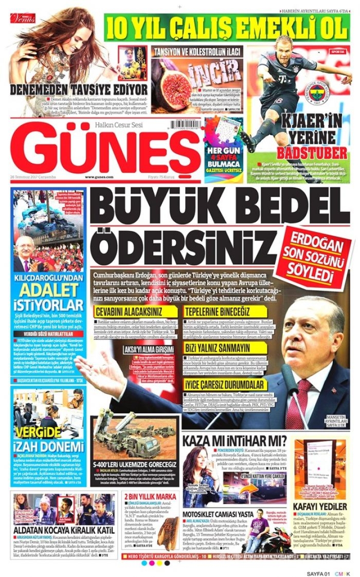 Günün gazete manşetleri - 26.07.2017