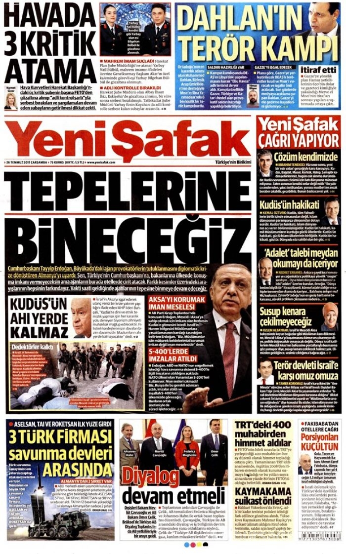 Günün gazete manşetleri - 26.07.2017
