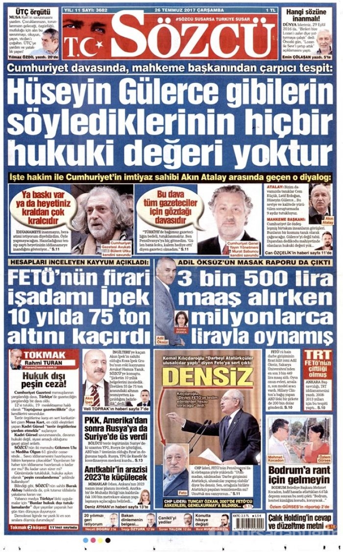 Günün gazete manşetleri - 26.07.2017