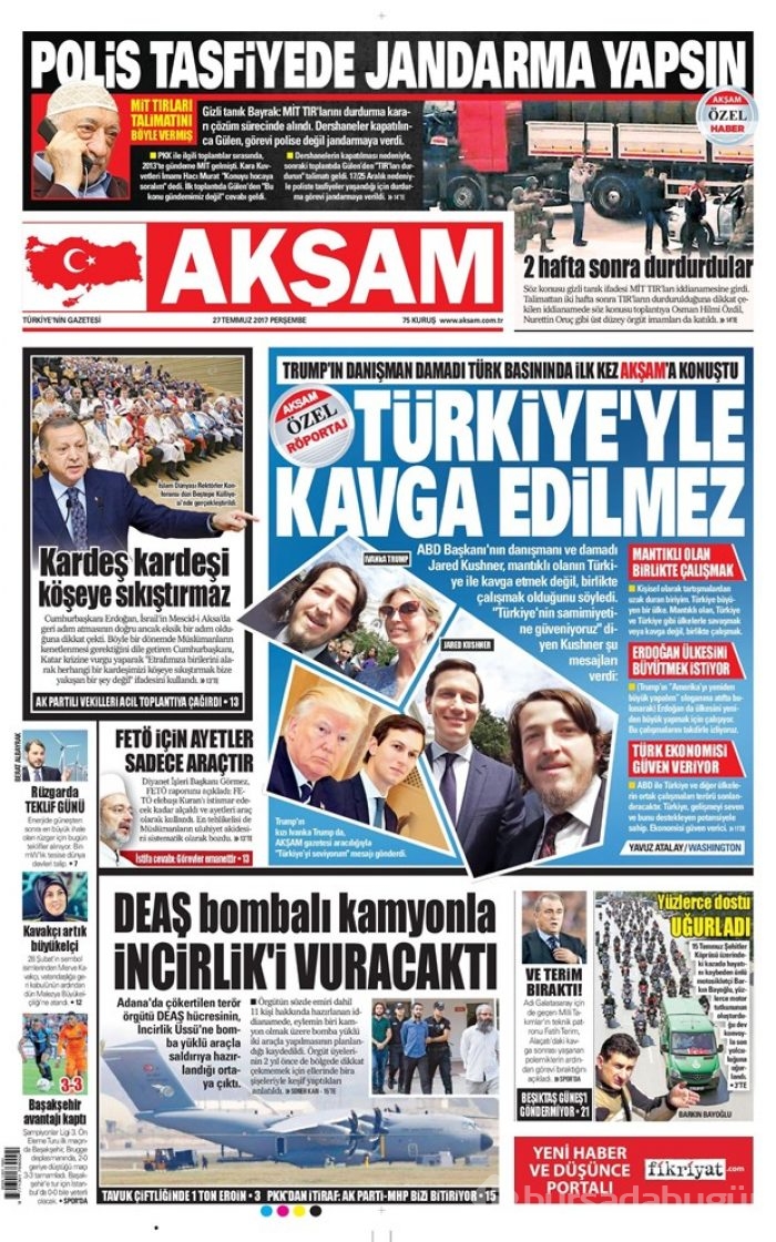 Günün gazete manşetleri 27 Temmuz 2017