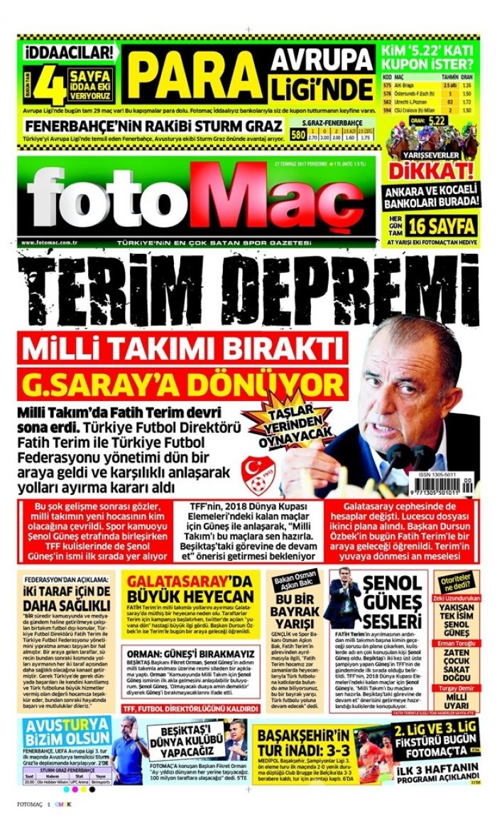 Günün gazete manşetleri 27 Temmuz 2017