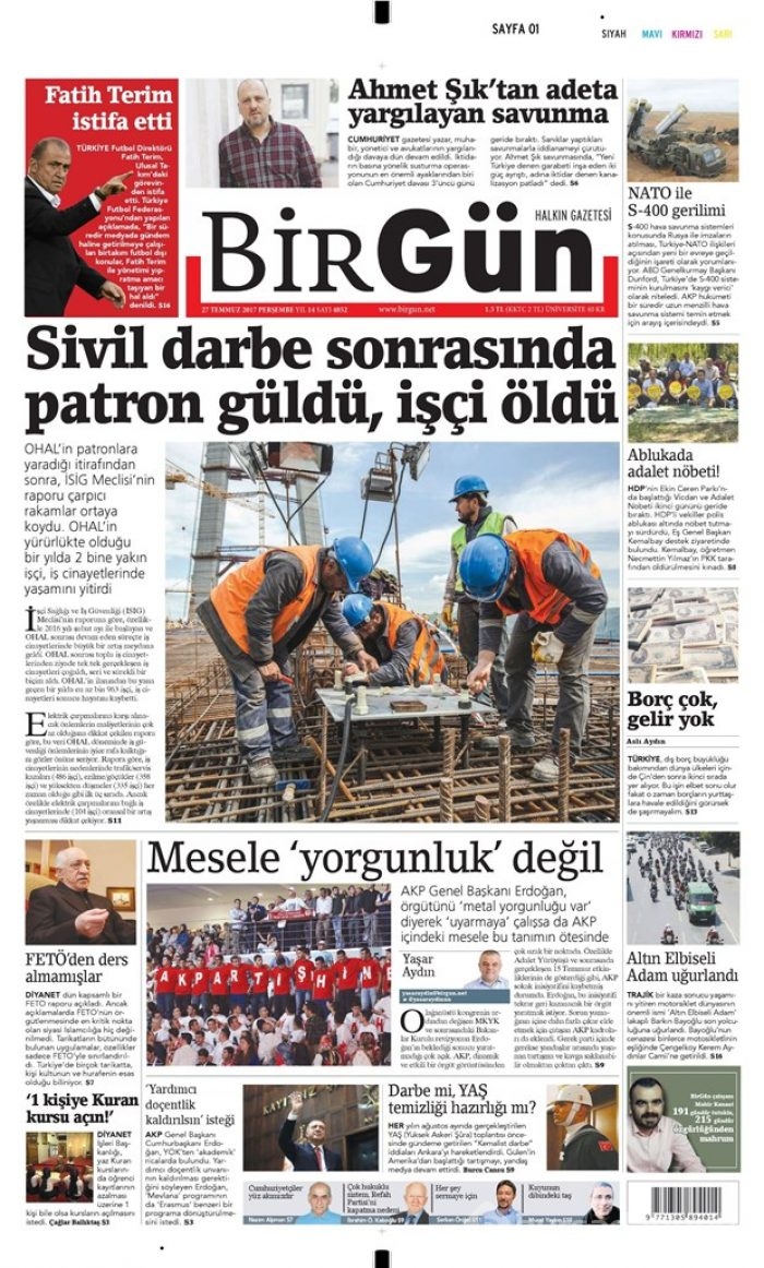 Günün gazete manşetleri 27 Temmuz 2017