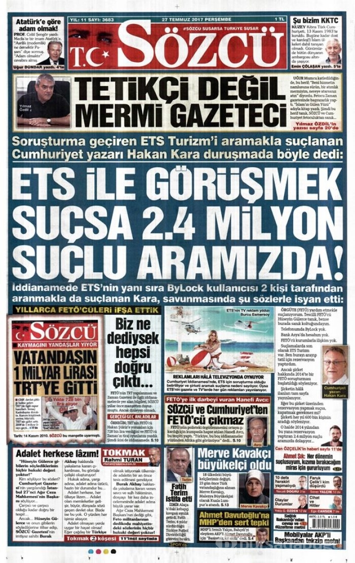 Günün gazete manşetleri 27 Temmuz 2017