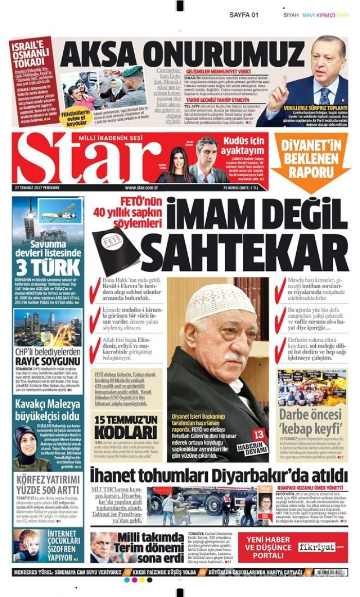 Günün gazete manşetleri 27 Temmuz 2017