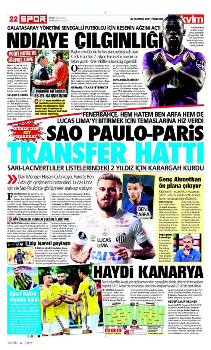 Günün spor manşetleri (27.07.2017)