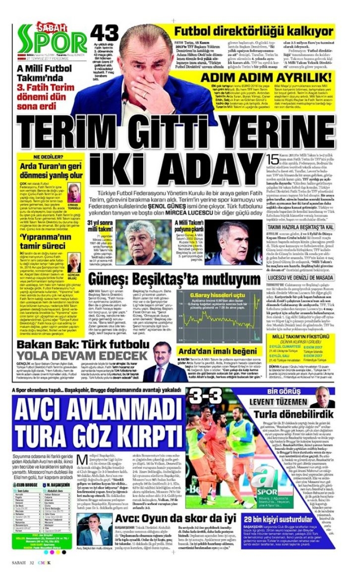Günün spor manşetleri (27.07.2017)