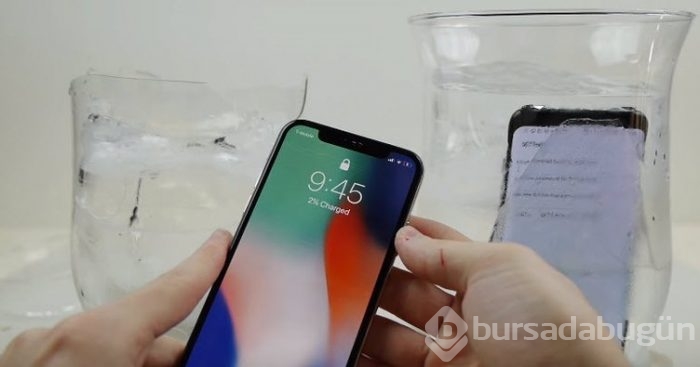iPhone X'i su dolu kaba koyup, dondurdular!