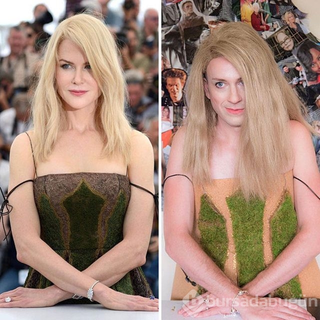 Ünlülerin fotoğraflarını taklit eden adam