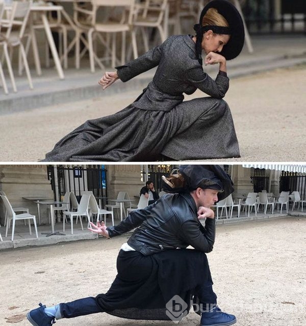 Ünlülerin fotoğraflarını taklit eden adam