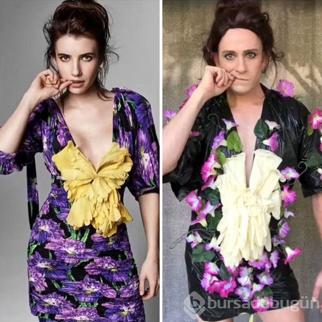 Ünlülerin fotoğraflarını taklit eden adamın fotoğrafları güldürdü