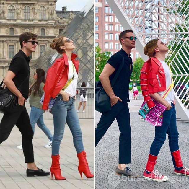 Ünlülerin fotoğraflarını taklit eden adamın fotoğrafları güldürdü