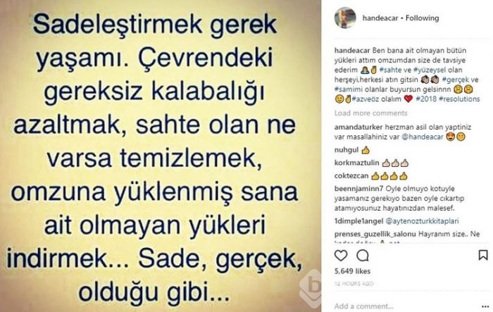 Ünlülerin Instagram paylaşımları (27.12.2017)