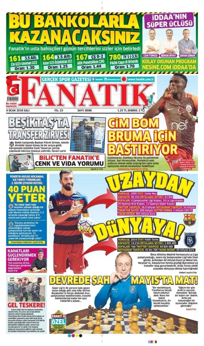 Günün spor gazeteleri (9 Ocak 2018)
