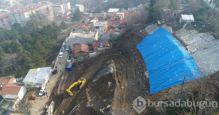Bursa'da heyelan bölgesi drone ile görüntülendi 