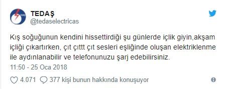 Tedaş`dan komik tweet`ler
