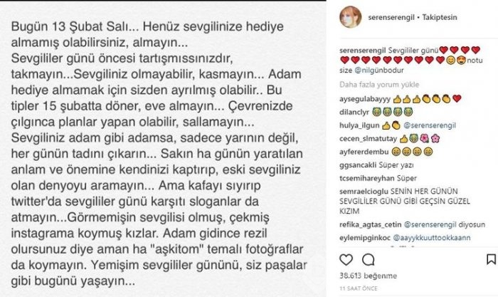 Ünlü isimlerin Instagram paylaşımları (14.02.2018)