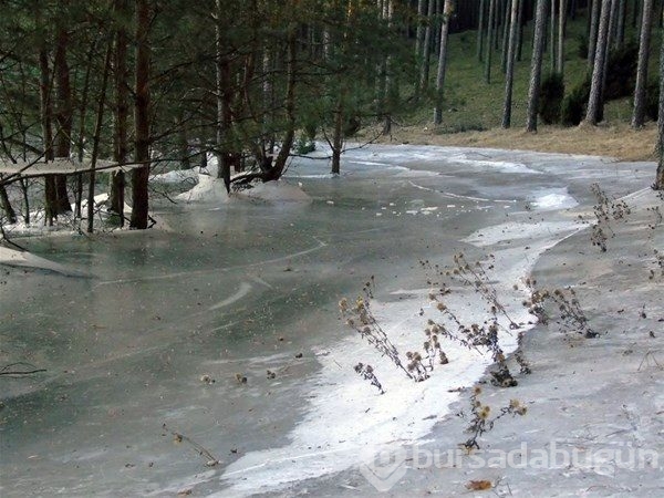 Soğuktan donan göl havada asılı kaldı