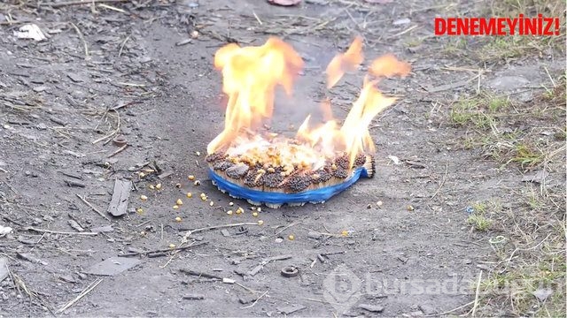 42 bin kibritten yaptığı küreyi ateşe verdi!
