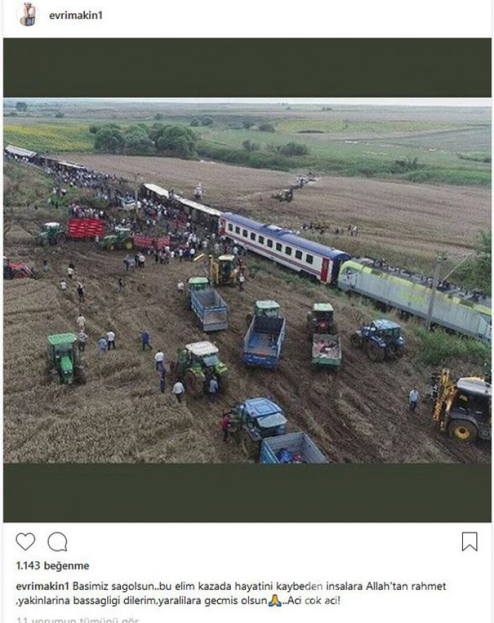 Ünlülerden tren kazası paylaşımı
