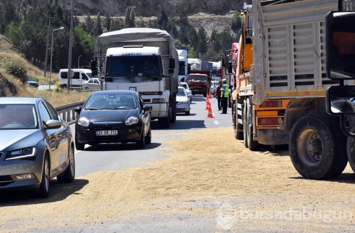 TIR devrildi; 6 ton arpa yola saçıldı