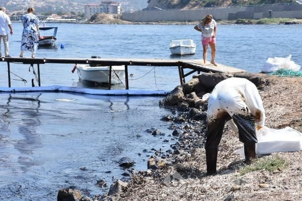 Foça sahili petrole bulandı